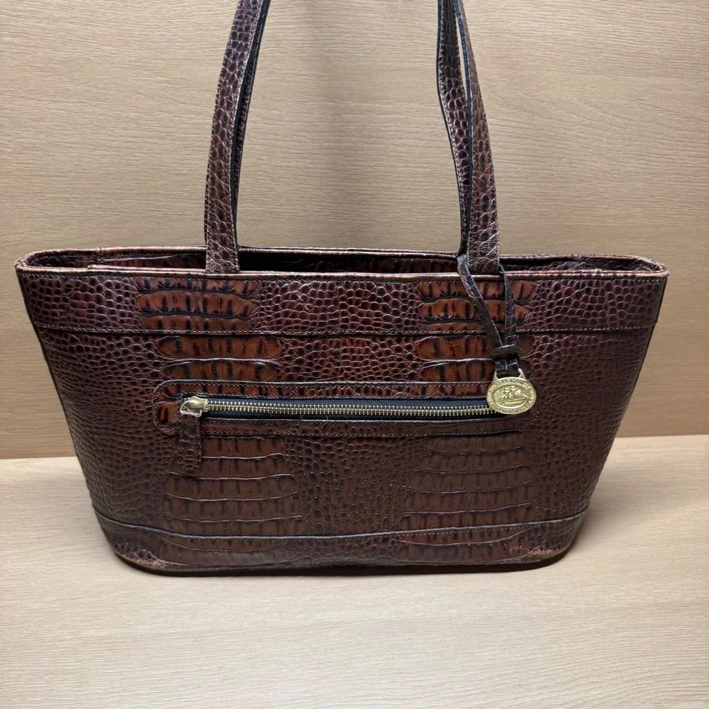 Brahmin Vintage Brown Croc Embossed‎ Leather Tote Bag Purse Handbag Medium